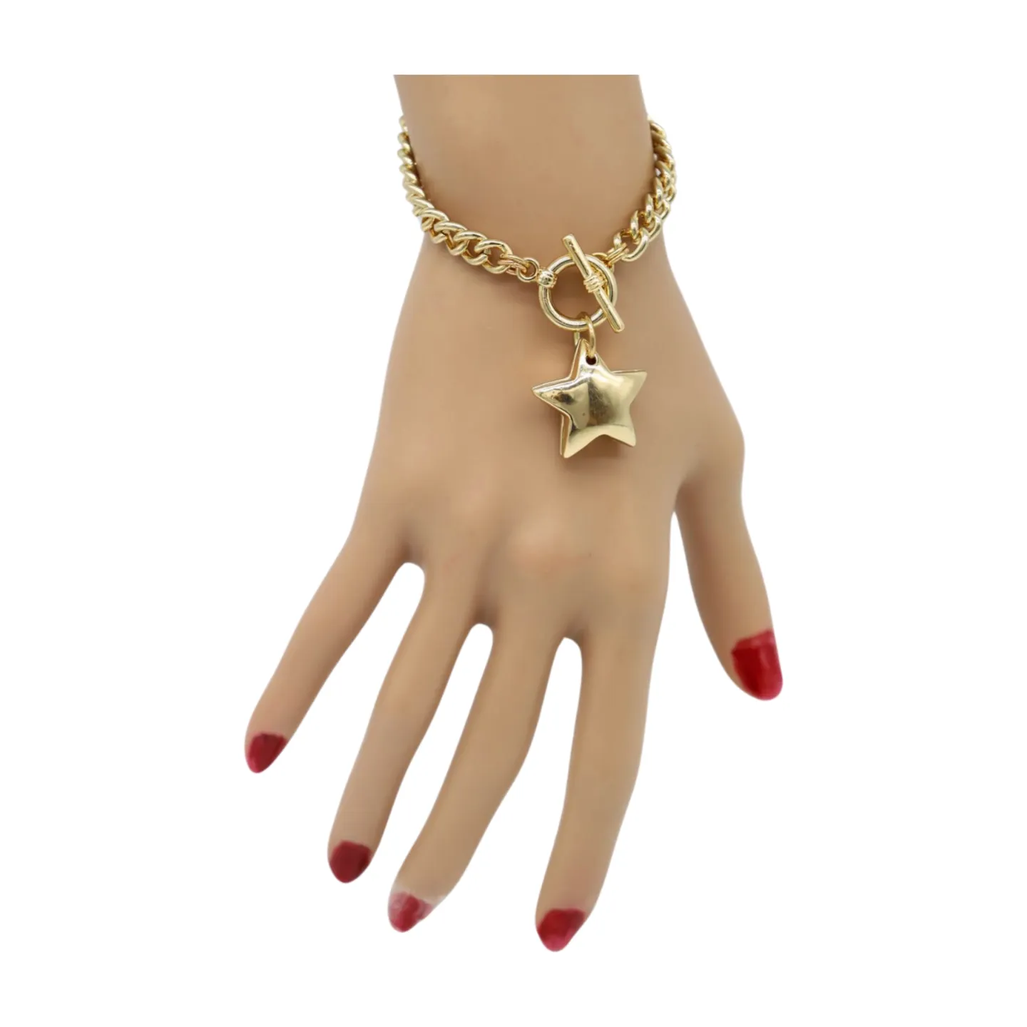 New Women Gold Metal Chain Link Wrist Bracelet Fashion Jewelry Texas Lone Star Charm