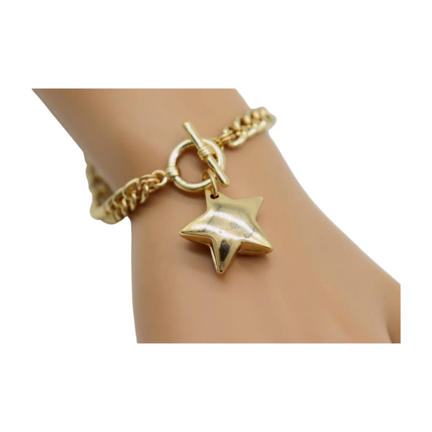 New Women Gold Metal Chain Link Wrist Bracelet Fashion Jewelry Texas Lone Star Charm