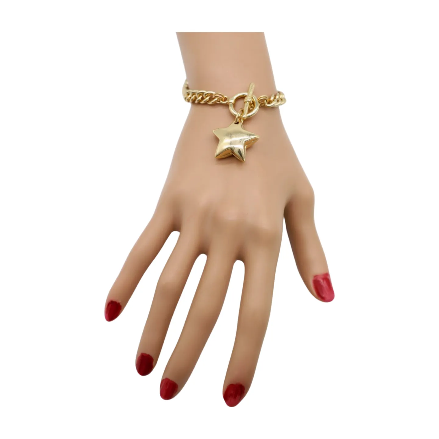 New Women Gold Metal Chain Link Wrist Bracelet Fashion Jewelry Texas Lone Star Charm
