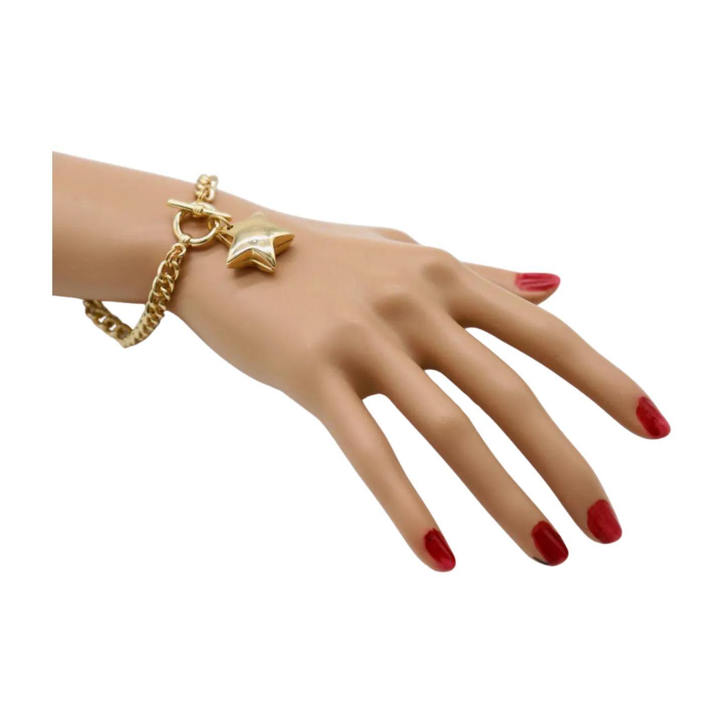 New Women Gold Metal Chain Link Wrist Bracelet Fashion Jewelry Texas Lone Star Charm