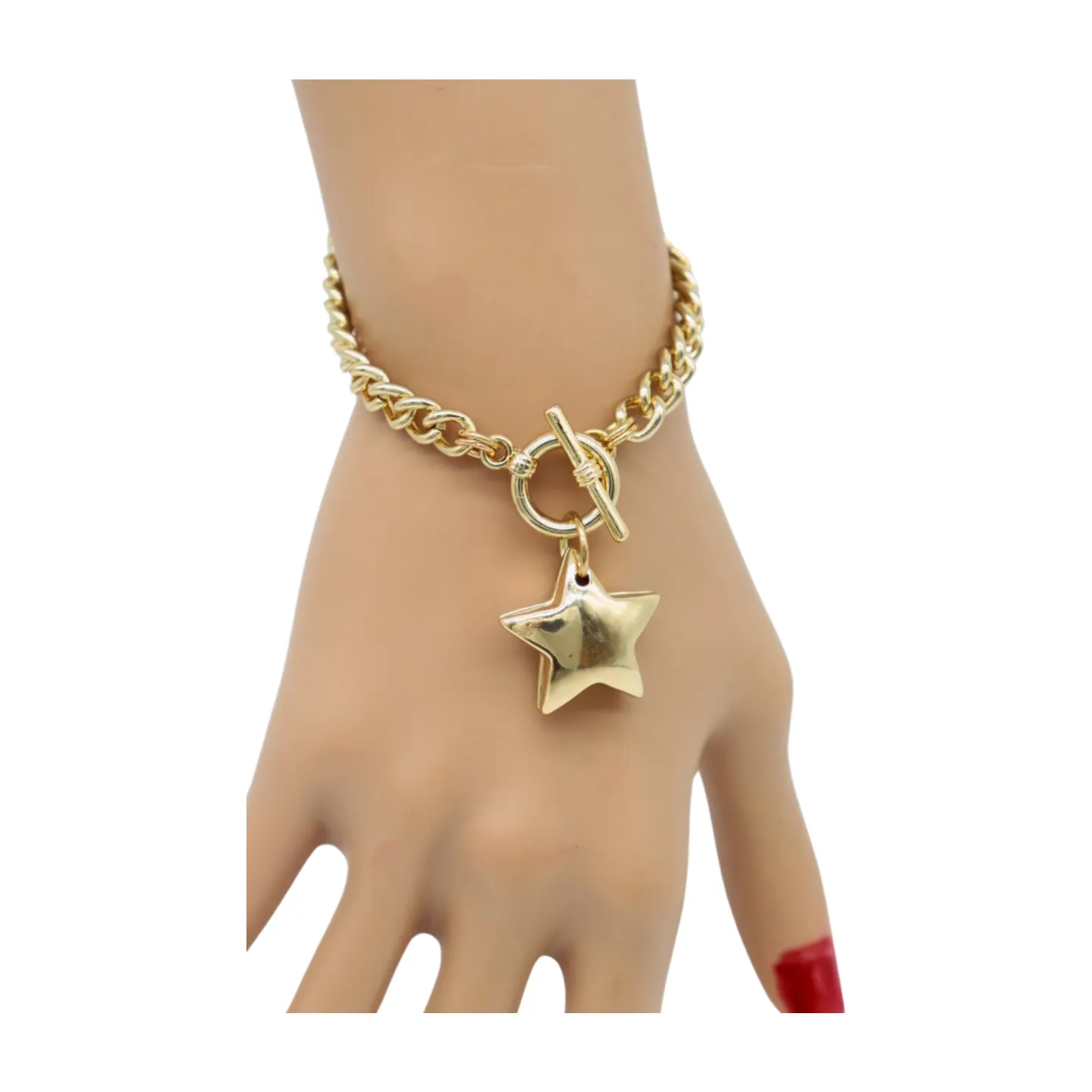 New Women Gold Metal Chain Link Wrist Bracelet Fashion Jewelry Texas Lone Star Charm