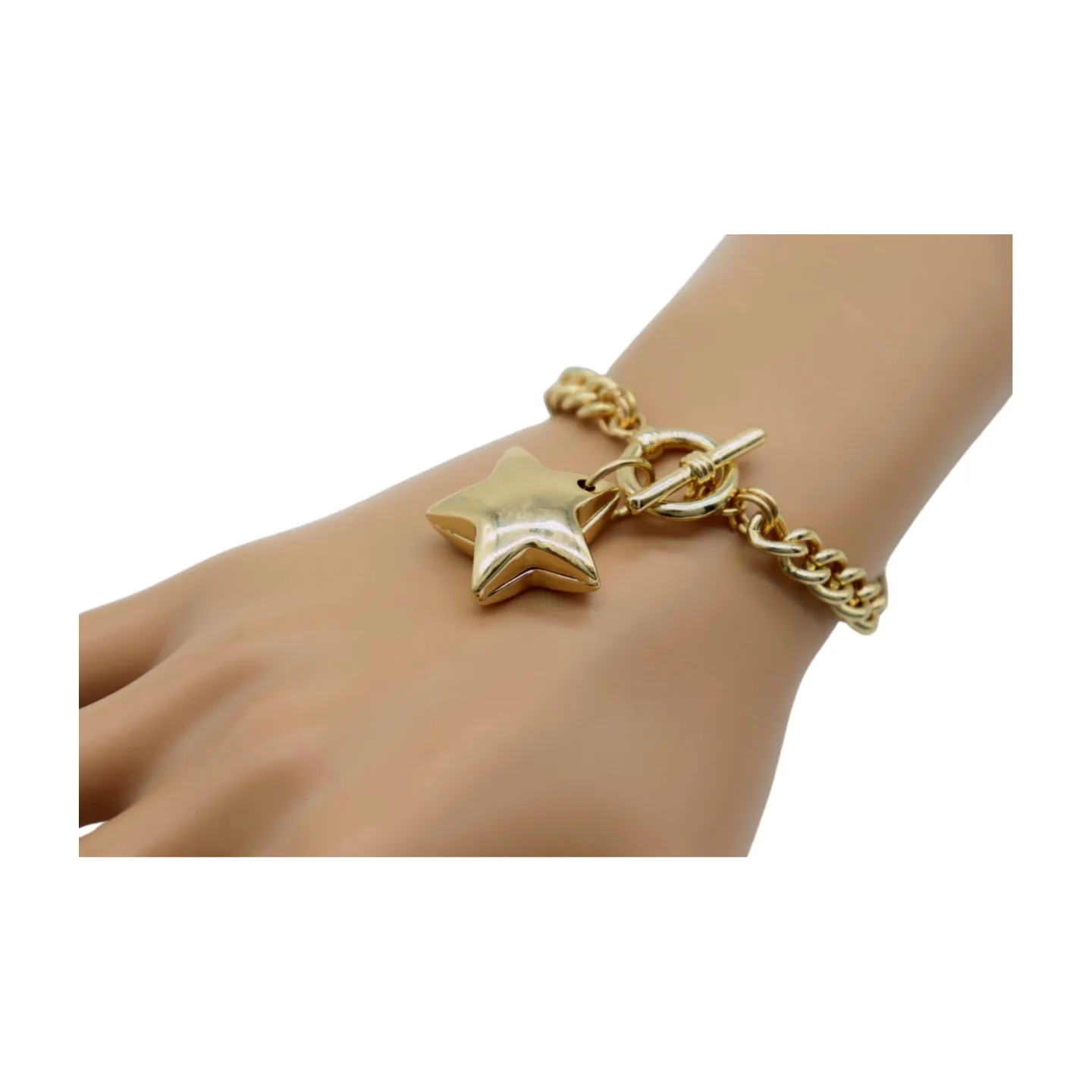 New Women Gold Metal Chain Link Wrist Bracelet Fashion Jewelry Texas Lone Star Charm