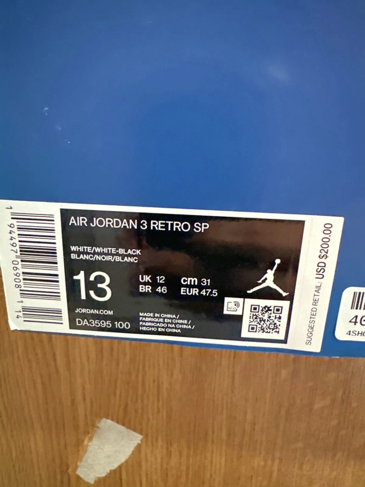 Nike DA3595 White/Black Air Jordan 3 Retro SP Trainers UK 12 👟