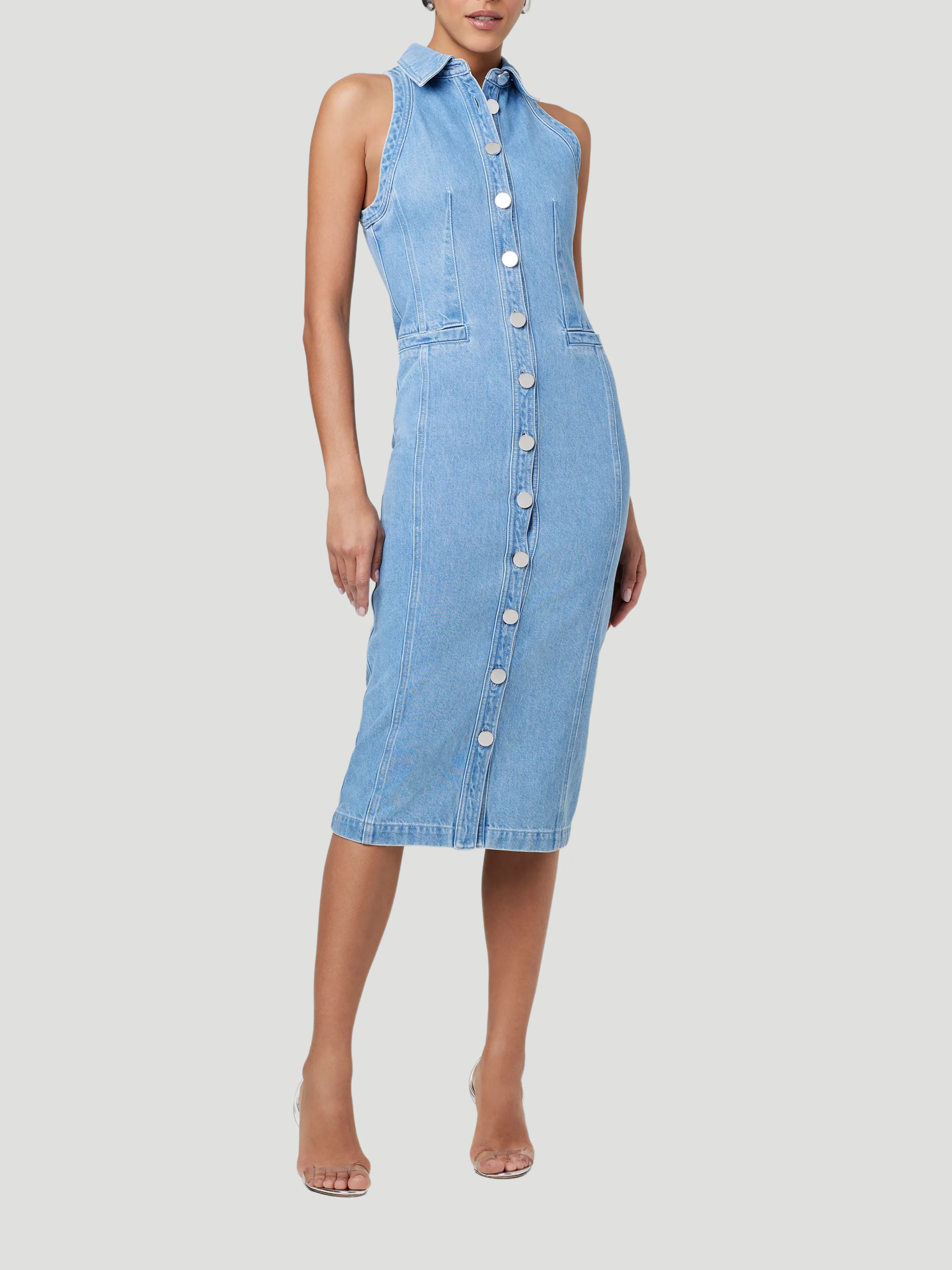 Palmer Button-Front Denim Midi Dress