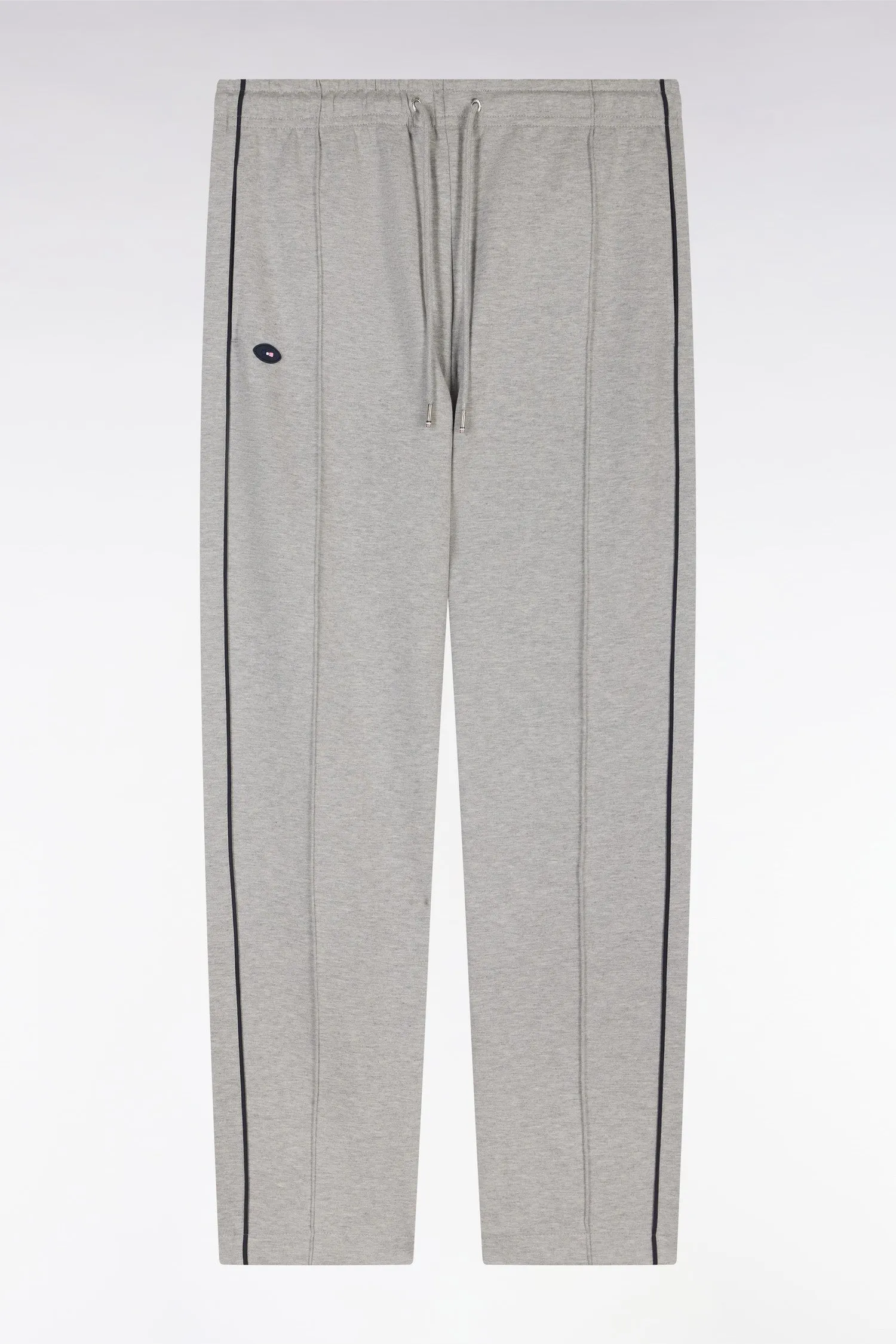 Pantalon jogging en molleton coton stretch gris passepoil marine coupe droite