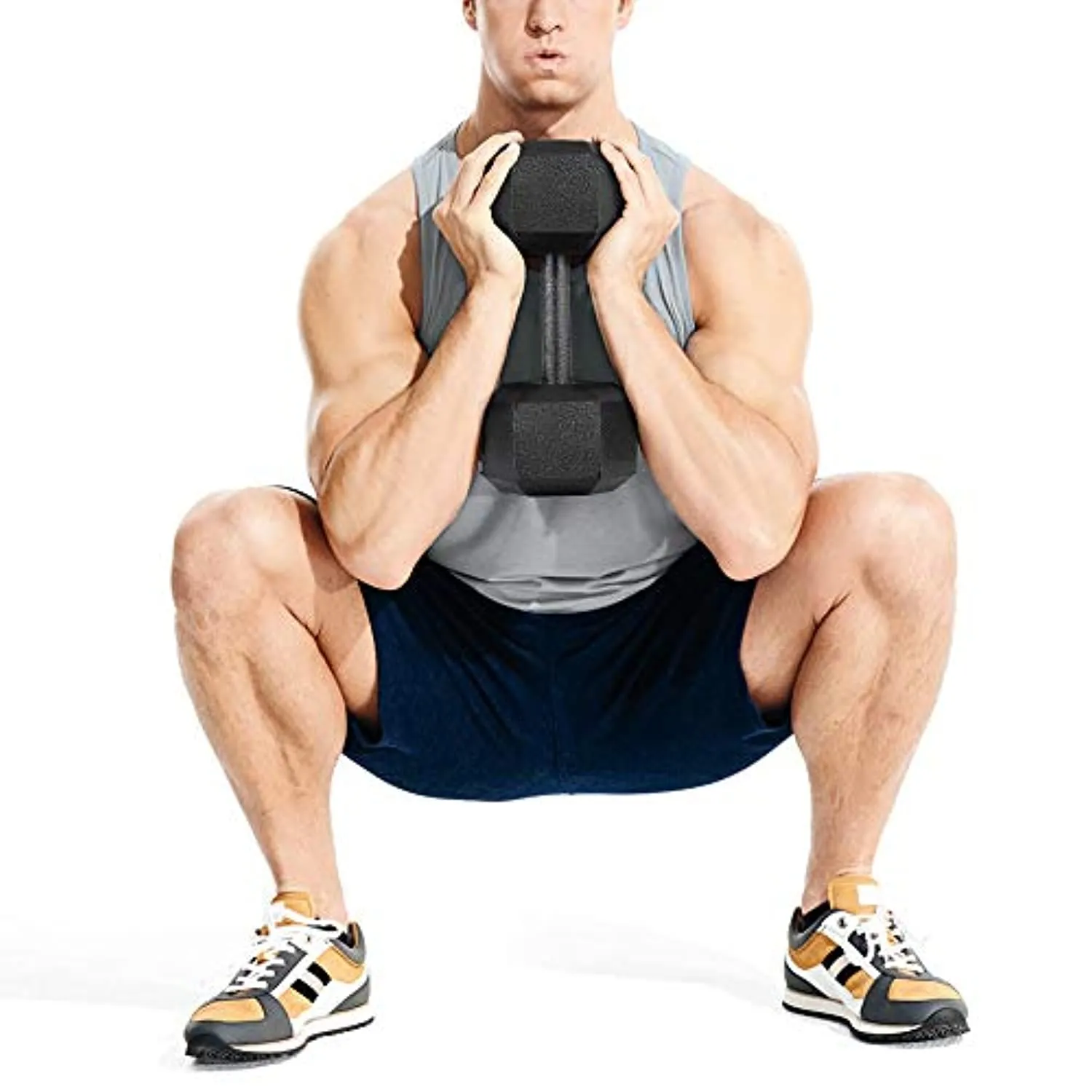 papababe Cast Iron Dumbbells, Free Weights Hex Dumbbells with Hammer Coating, Multi-Select Weights Available, Solid