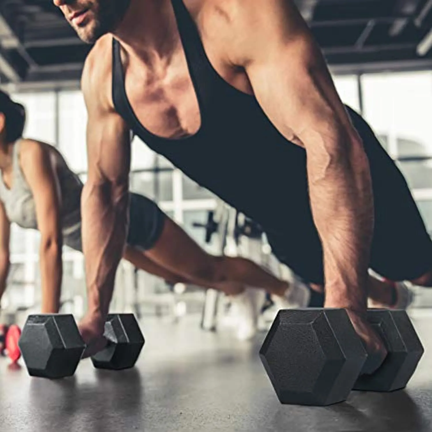 papababe Cast Iron Dumbbells, Free Weights Hex Dumbbells with Hammer Coating, Multi-Select Weights Available, Solid