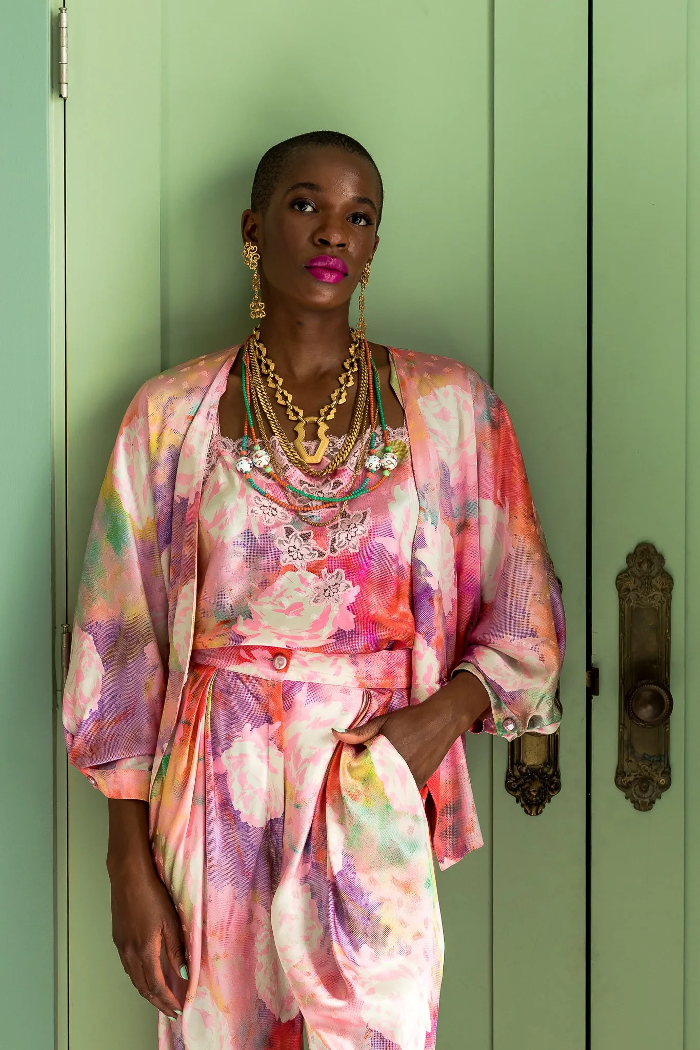 Parallèle Floral Silk Three-Piece Leisure Set