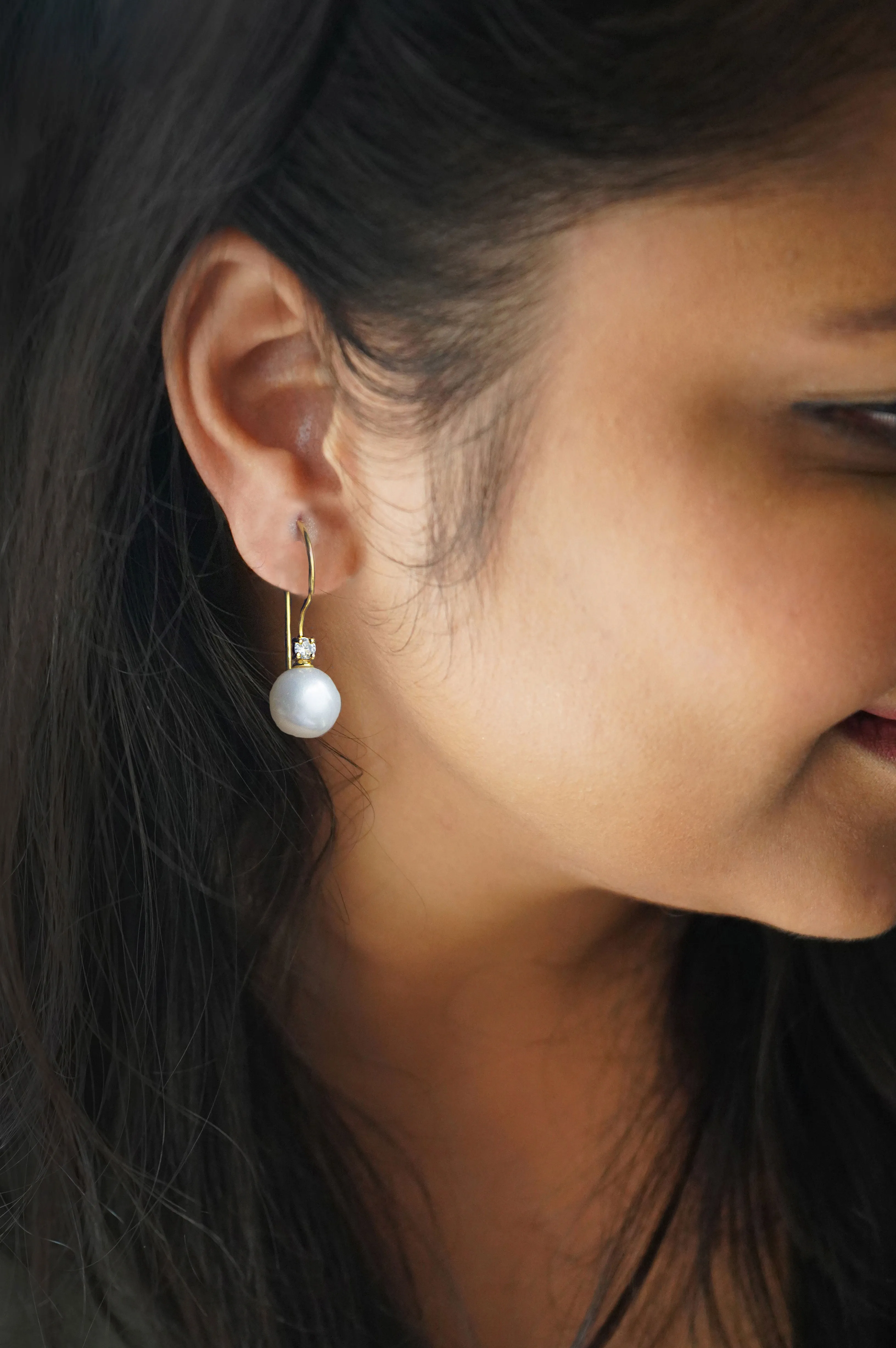 Pearl Slip-On Gold Plated Sterling Silver Drop Earrings
