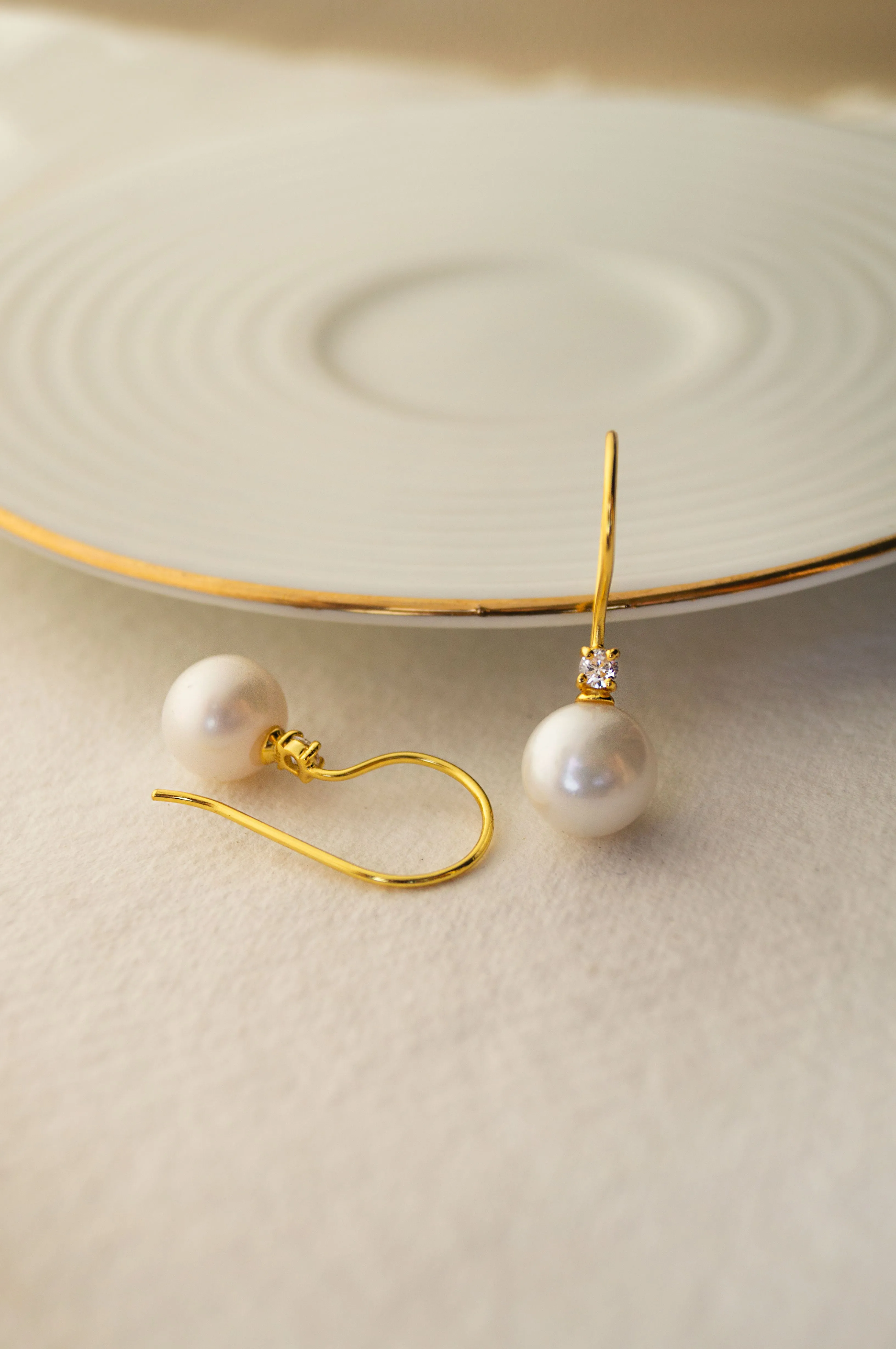 Pearl Slip-On Gold Plated Sterling Silver Drop Earrings