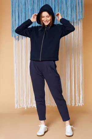 PIERA - Pantalon slouchy marine 7/8ème en maille