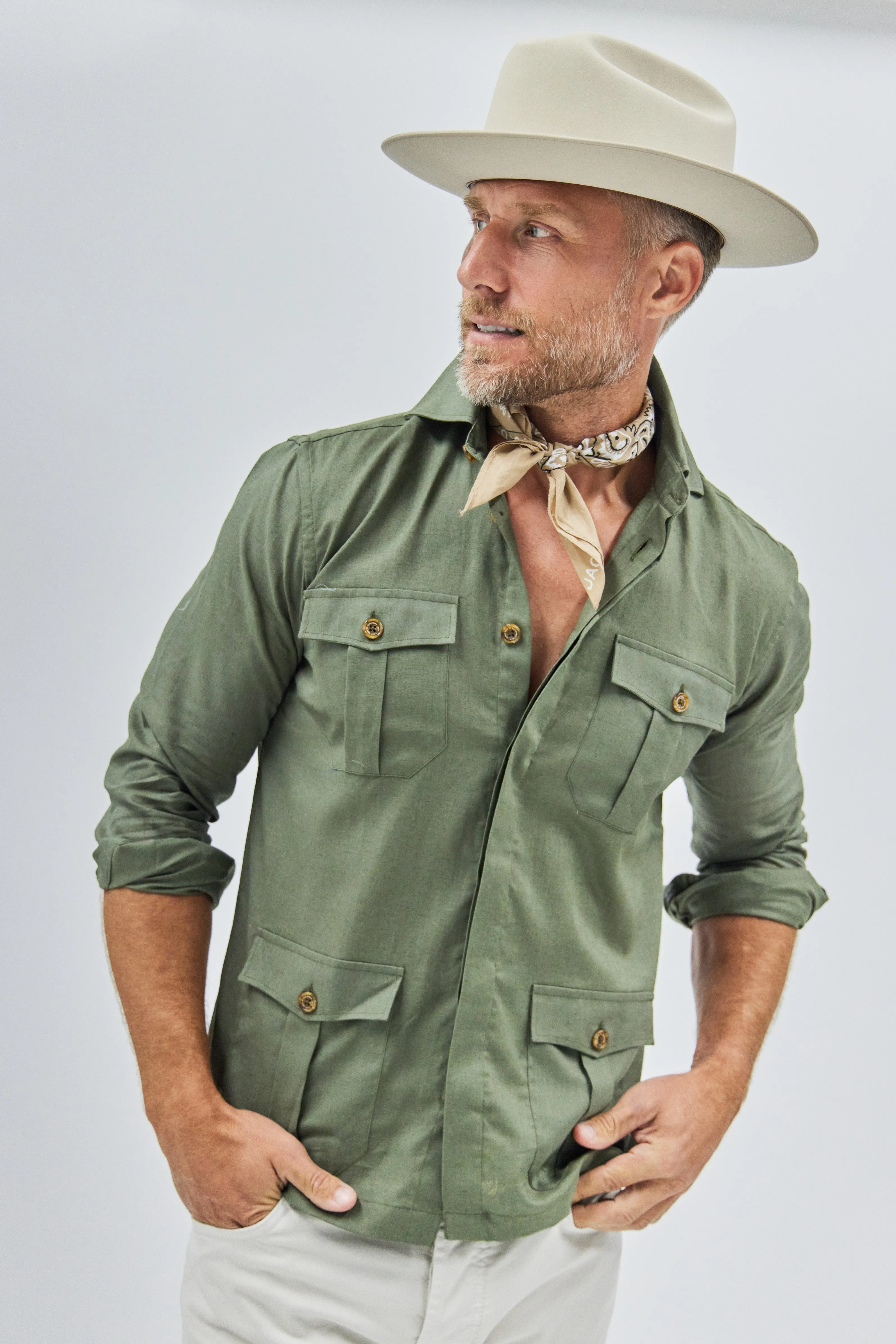 Positano Work Shirt in Dark Olive Linen