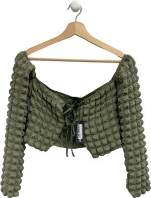 Pretty Little Thing Khaki Popcorn Textured Double Tie Front Off the Shoulder 16