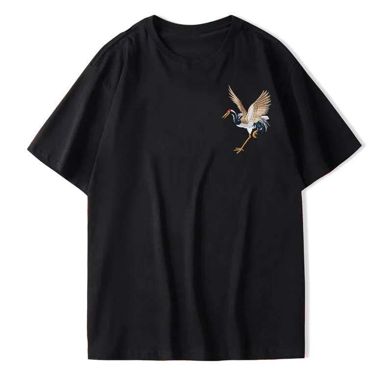 "CRANE" T-shirt Noir Oversize Brodé - URB1™