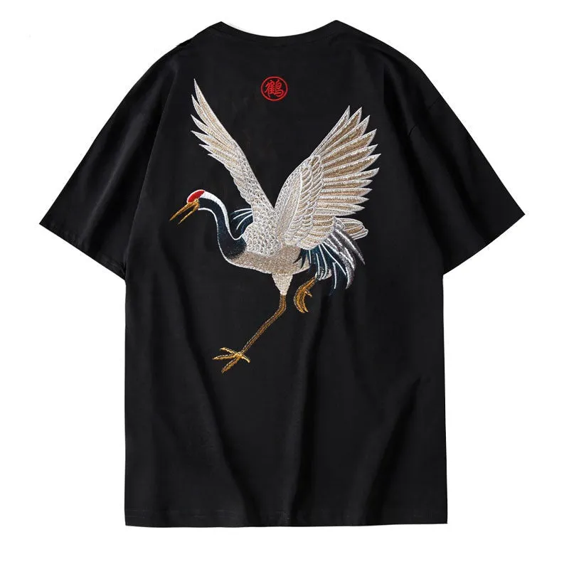"CRANE" T-shirt Noir Oversize Brodé - URB1™