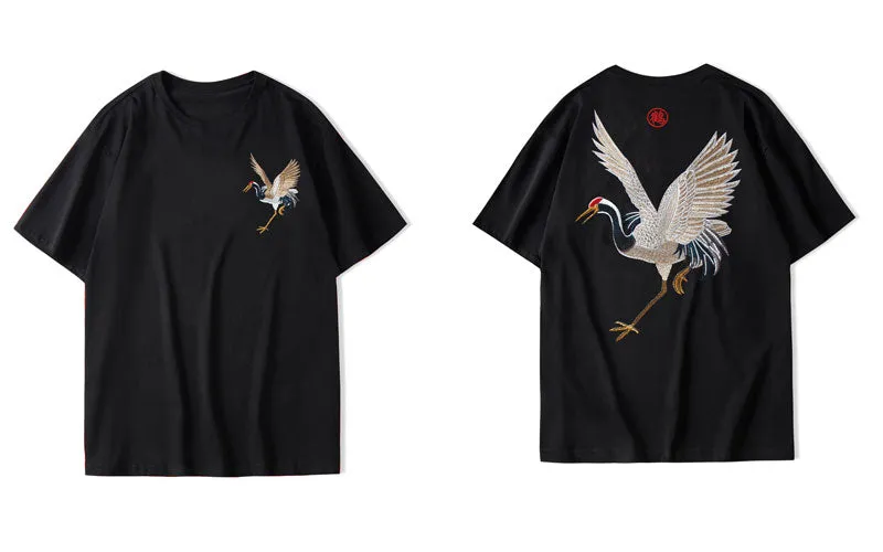 "CRANE" T-shirt Noir Oversize Brodé - URB1™
