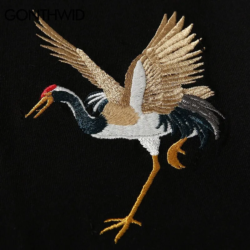 "CRANE" T-shirt Noir Oversize Brodé - URB1™