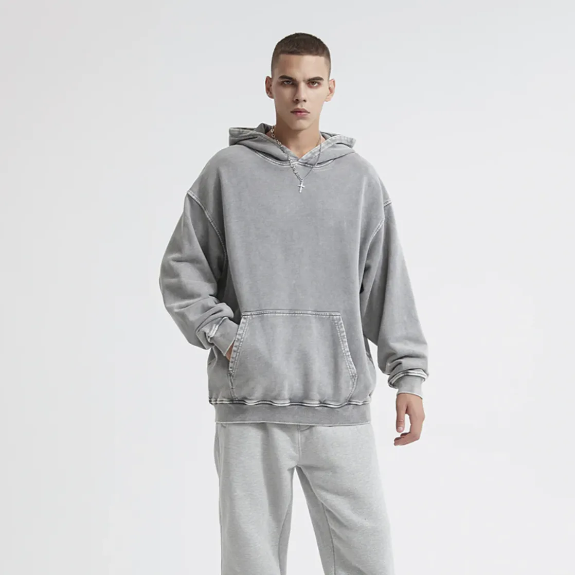 "DLVD" Sweat-shirt Hoodie à capuche Délavé Gris Clair - URB1™