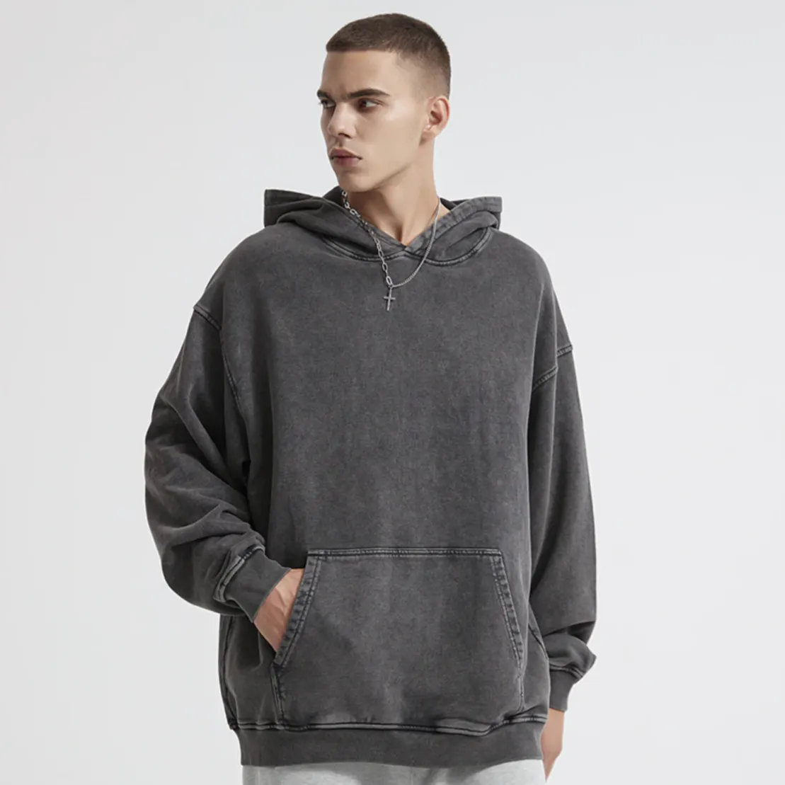 "DLVD" Sweat-shirt Hoodie à capuche Délavé Gris Clair - URB1™