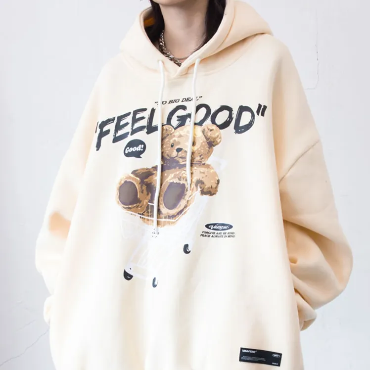 "FEELGOOD" Sweat-shirt Noir hoodie à capuche imprimé - URB1™