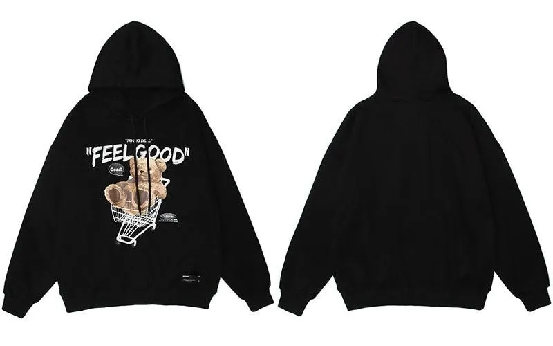 "FEELGOOD" Sweat-shirt Noir hoodie à capuche imprimé - URB1™