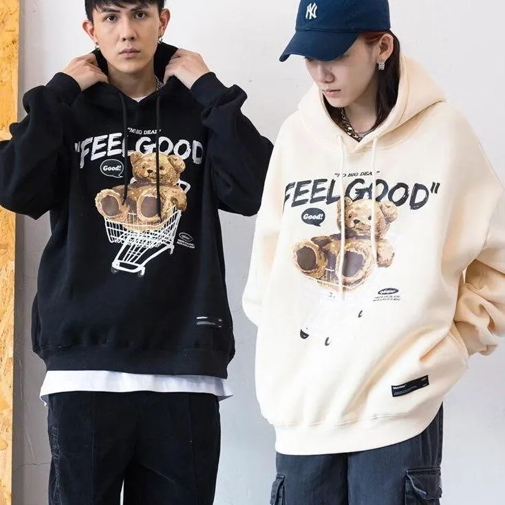 "FEELGOOD" Sweat-shirt Noir hoodie à capuche imprimé - URB1™