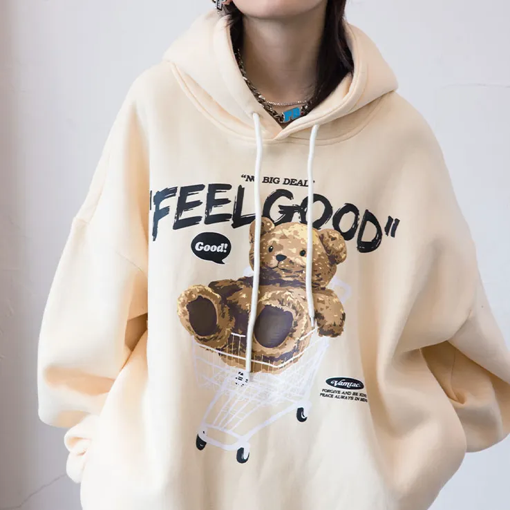 "FEELGOOD" Sweat-shirt Noir hoodie à capuche imprimé - URB1™