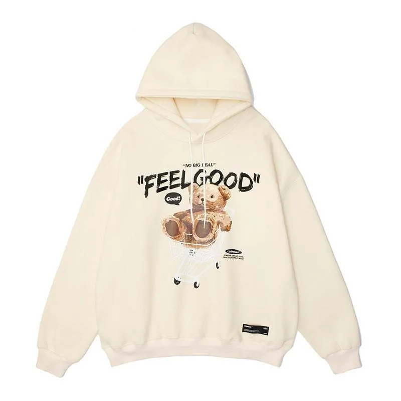 "FEELGOOD" Sweat-shirt Noir hoodie à capuche imprimé - URB1™