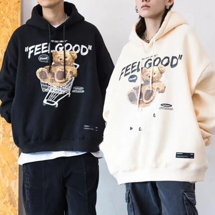 "FEELGOOD" Sweat-shirt Noir hoodie à capuche imprimé - URB1™