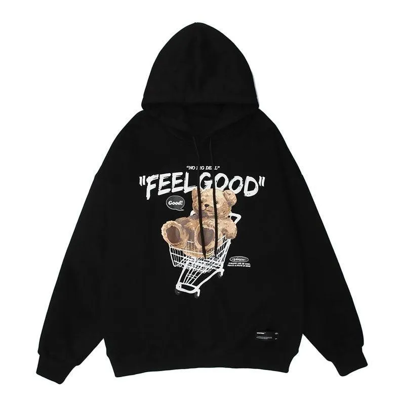 "FEELGOOD" Sweat-shirt Noir hoodie à capuche imprimé - URB1™