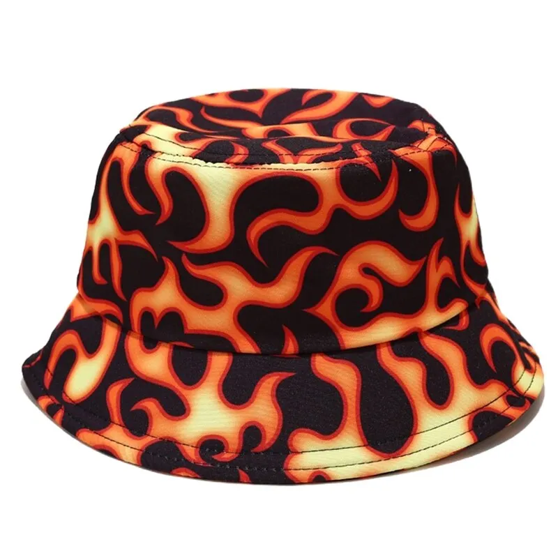 "FLAMMES" Chapeau Bob Rouge Orange Imprimé - URB1™