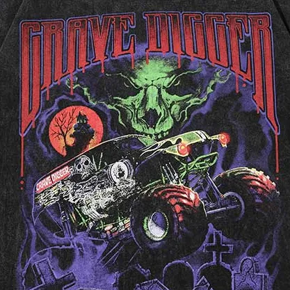 "GRAVE DIGGER" T-shirt Noir Oversize Imprimé - URB1™