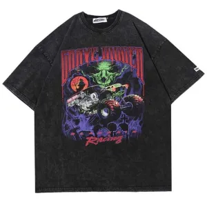 "GRAVE DIGGER" T-shirt Noir Oversize Imprimé - URB1™