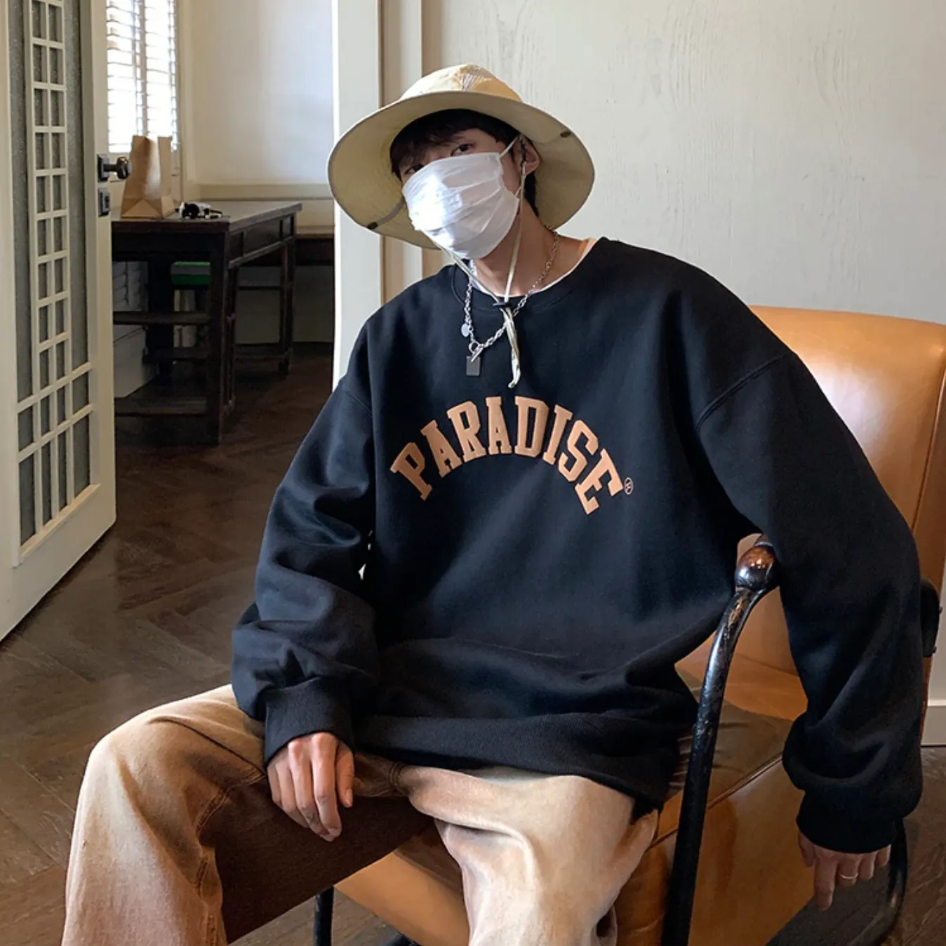 "PARADISE" Sweat-shirt Hoodie Vintage Imprimé Noir - URB1™