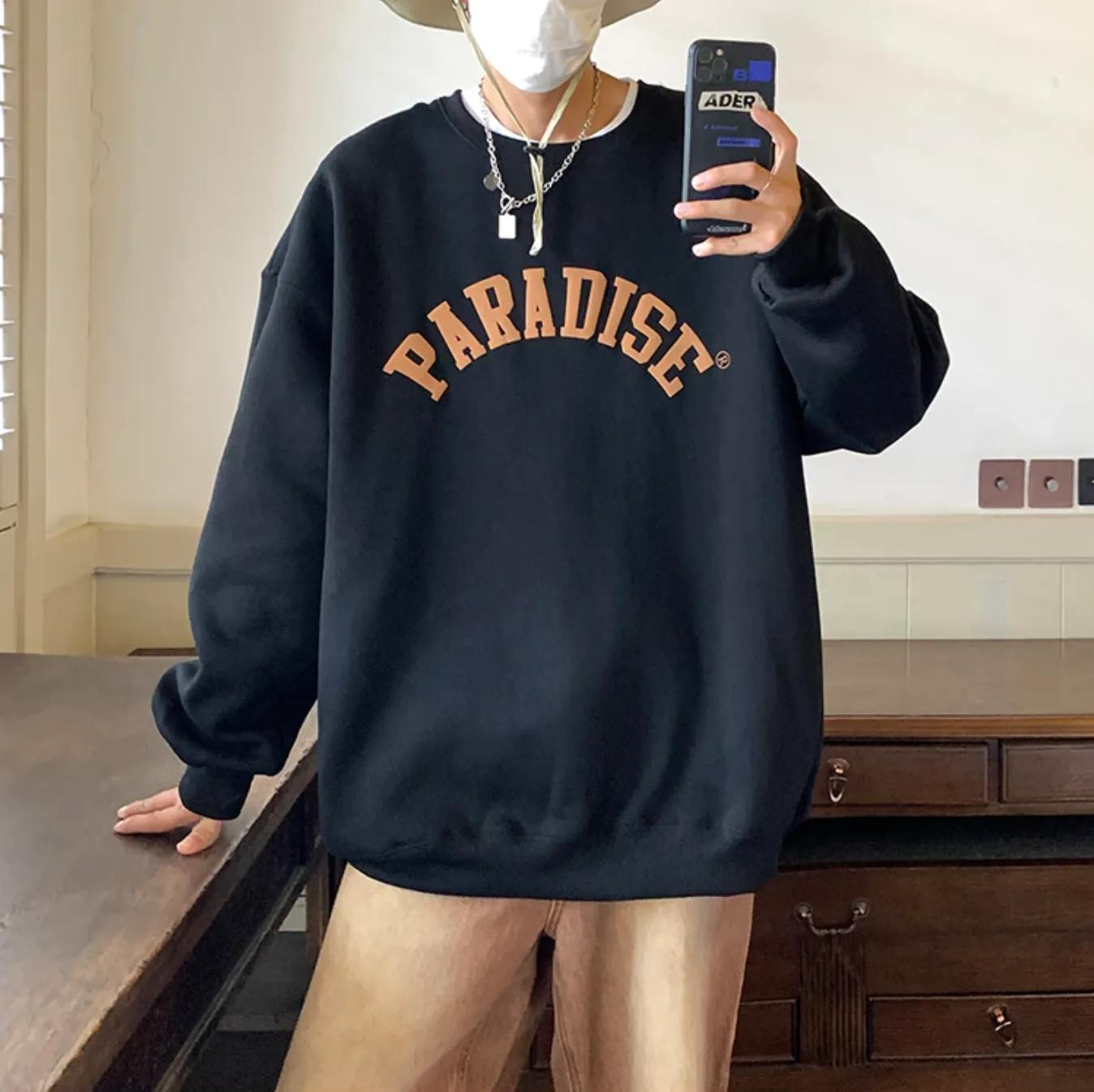 "PARADISE" Sweat-shirt Hoodie Vintage Imprimé Noir - URB1™