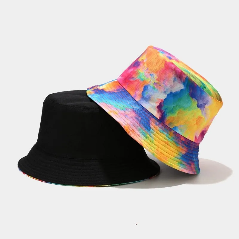 "TIE AND DYE" Chapeau Bob Imprimé Jaune Bleu Vert - URB1™