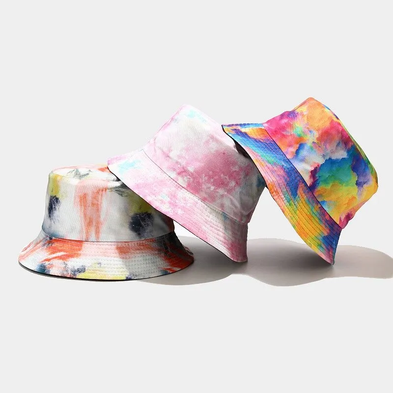 "TIE AND DYE" Chapeau Bob Imprimé Jaune Bleu Vert - URB1™