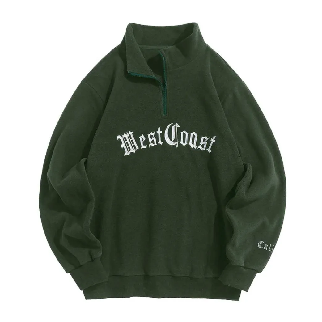 "WEST COAST" Sweat-shirt Polaire Col Camionneur Vintage Vert - URB1™