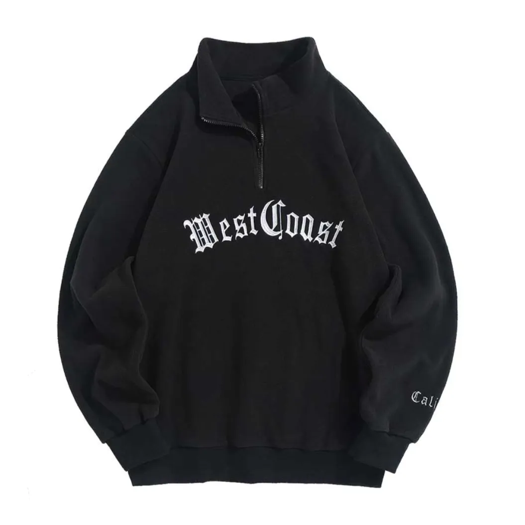 "WEST COAST" Sweat-shirt Polaire Col Camionneur Vintage Vert - URB1™