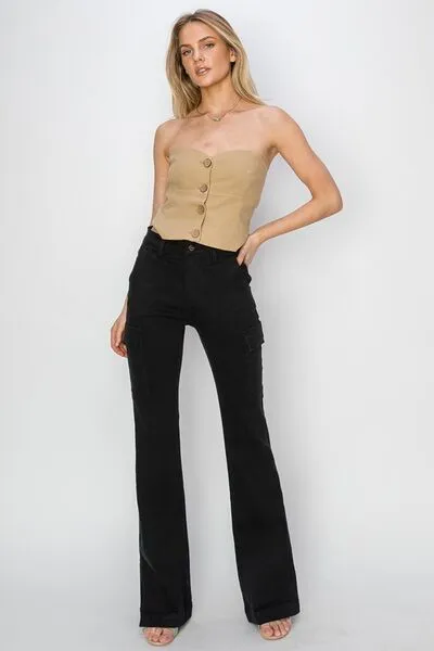 RISEN Full Size High Rise Side Slit Cargo Bootcut Jeans ONLINE EXCLUSIVE