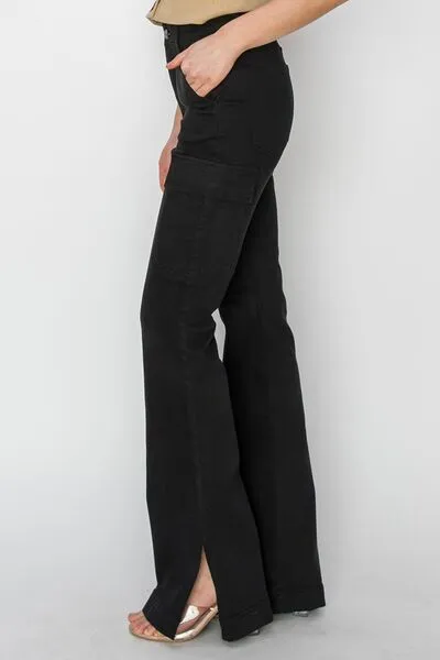 RISEN Full Size High Rise Side Slit Cargo Bootcut Jeans ONLINE EXCLUSIVE