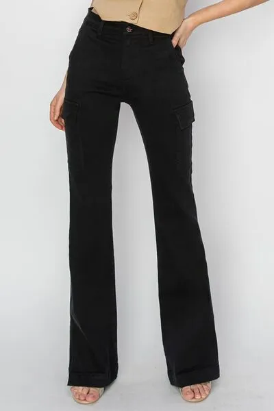 RISEN Full Size High Rise Side Slit Cargo Bootcut Jeans ONLINE EXCLUSIVE