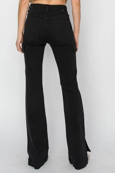 RISEN Full Size High Rise Side Slit Cargo Bootcut Jeans ONLINE EXCLUSIVE