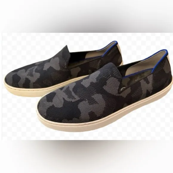 Rothy’s Women Black Gray Camo Canvas Slip-On Machine Washable Sneakers Size 9