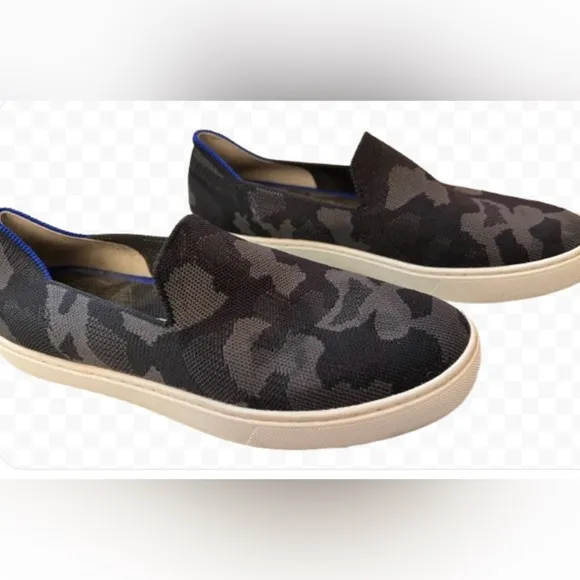 Rothy’s Women Black Gray Camo Canvas Slip-On Machine Washable Sneakers Size 9