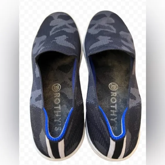 Rothy’s Women Black Gray Camo Canvas Slip-On Machine Washable Sneakers Size 9