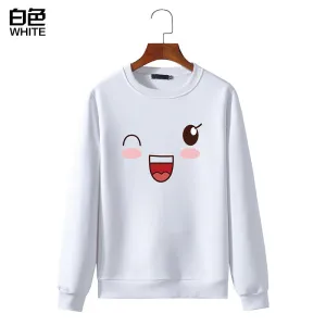 Round Neck Sweater Long Sleeved Simle Face Sweatshirt