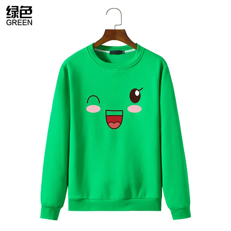 Round Neck Sweater Long Sleeved Simle Face Sweatshirt