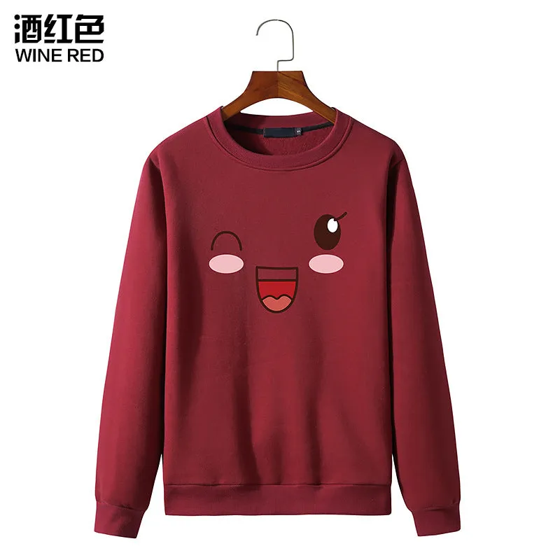 Round Neck Sweater Long Sleeved Simle Face Sweatshirt