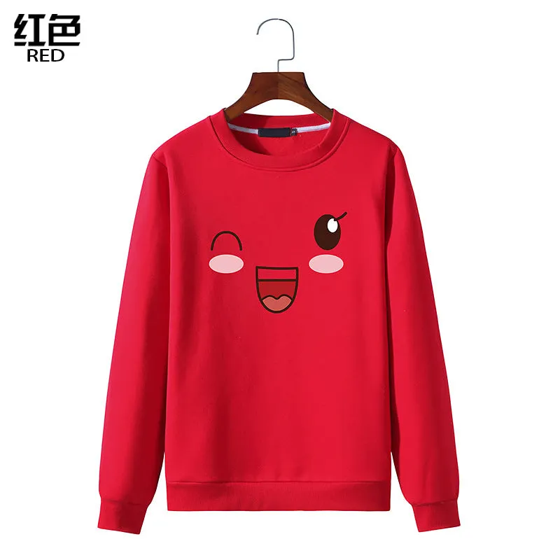 Round Neck Sweater Long Sleeved Simle Face Sweatshirt